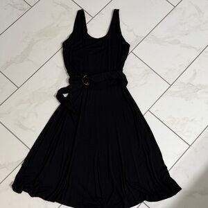 Calvin Klein Black Scoop-Neck Midi Dress with Belt size medium